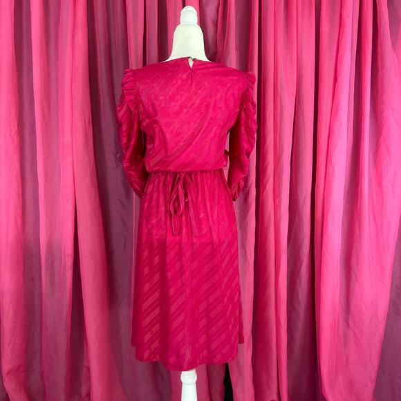 Vintage 70s New Raves hot pink secretary day midi dress, small - Picture 2 of 8